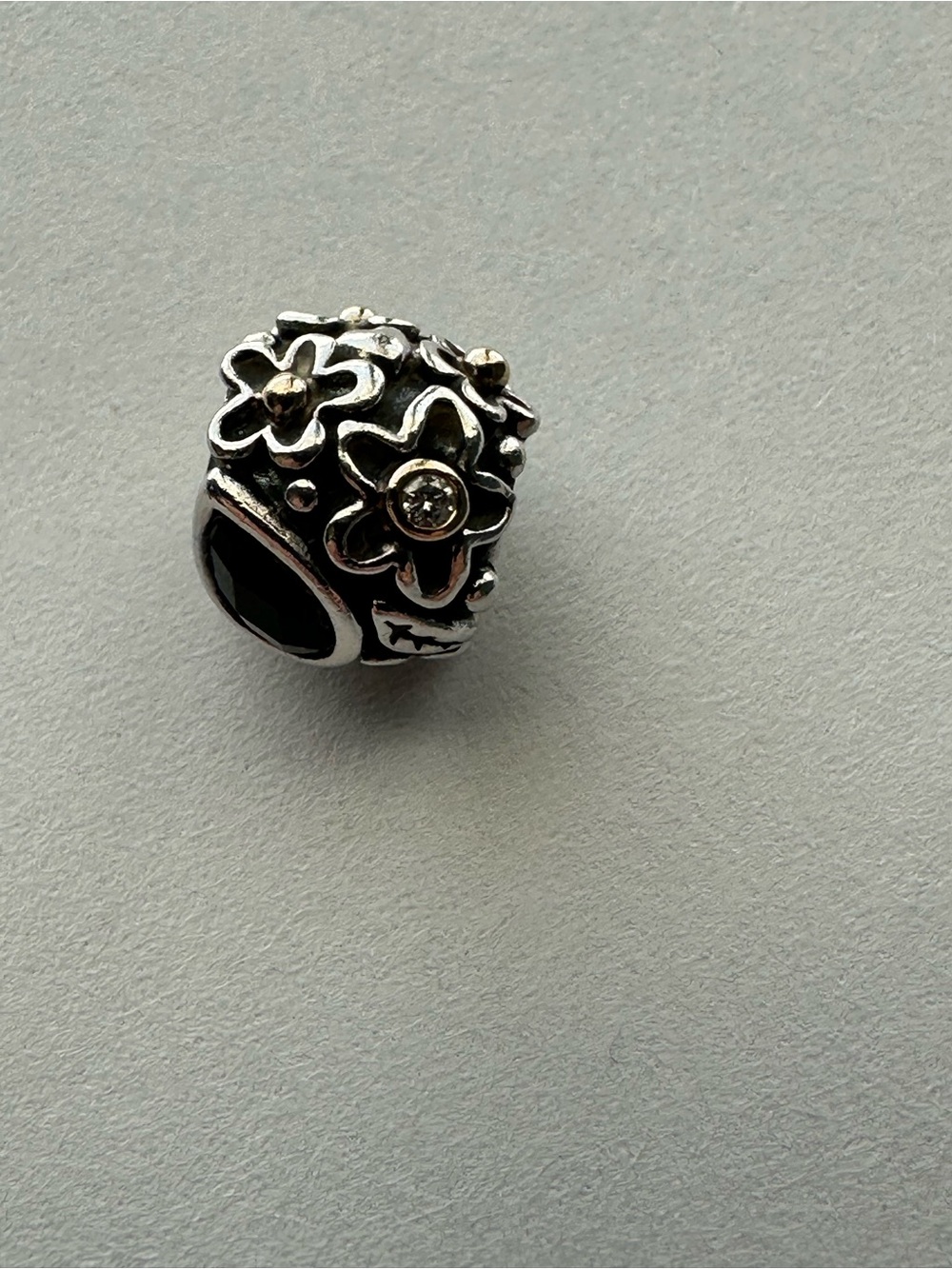 Pandora Silver & Gold Dew Drop Charm with Onyx Stone and CZ accent - RETIRED - Picture 4 of 12